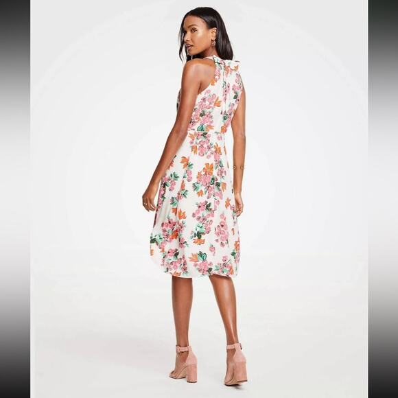 NWT Ann Taylor Halter Bow Back Flare Dress Size 14 floral - Picture 3 of 9